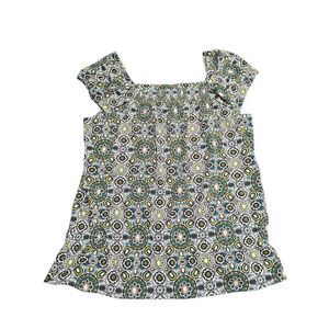 Como Stretch Brown Green Blue Multicolor Geometric Elastic Band Blouse Size M